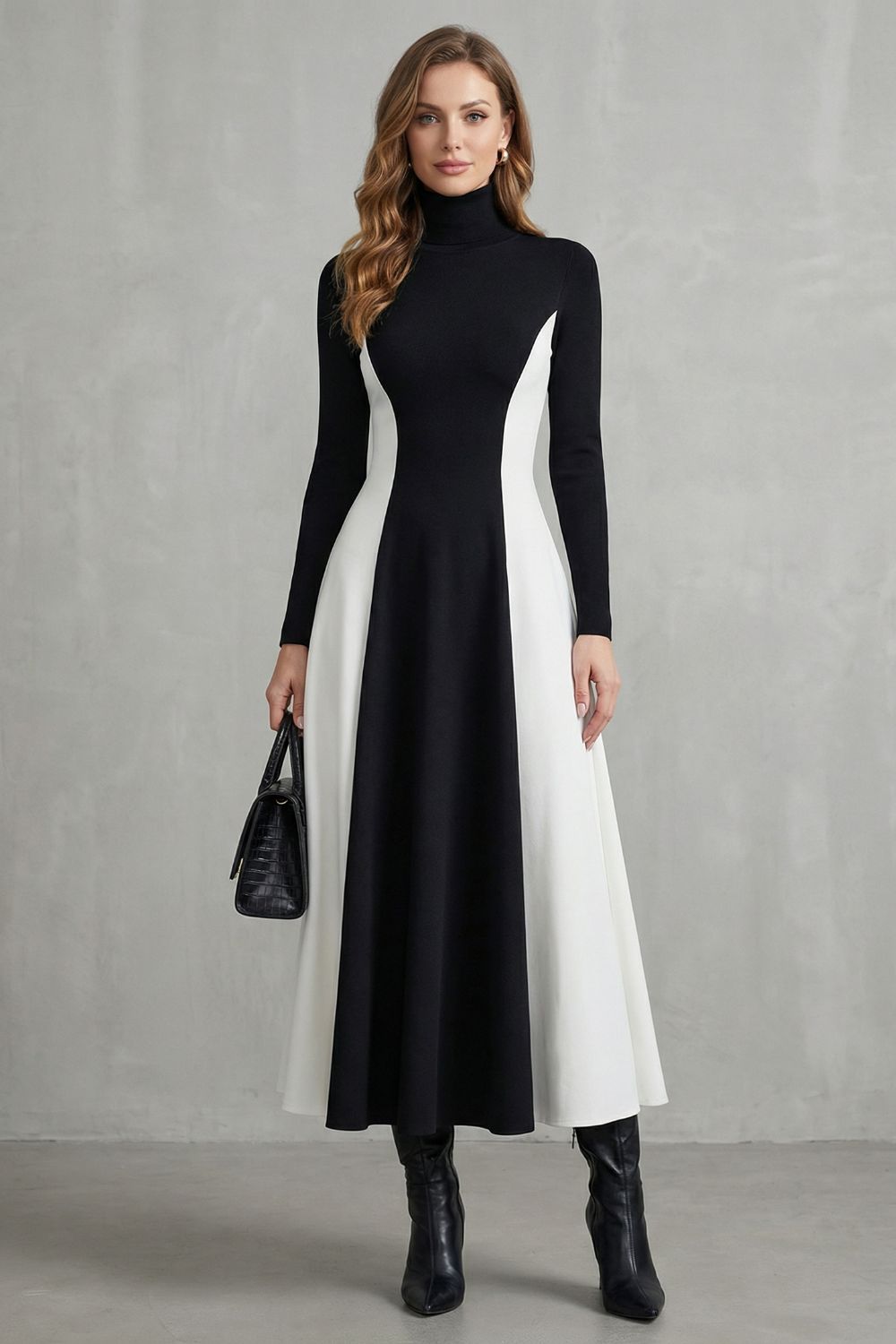 MARIVEILLE - VESTIDO LARGO BICOLOR DE CUELLO ALTO