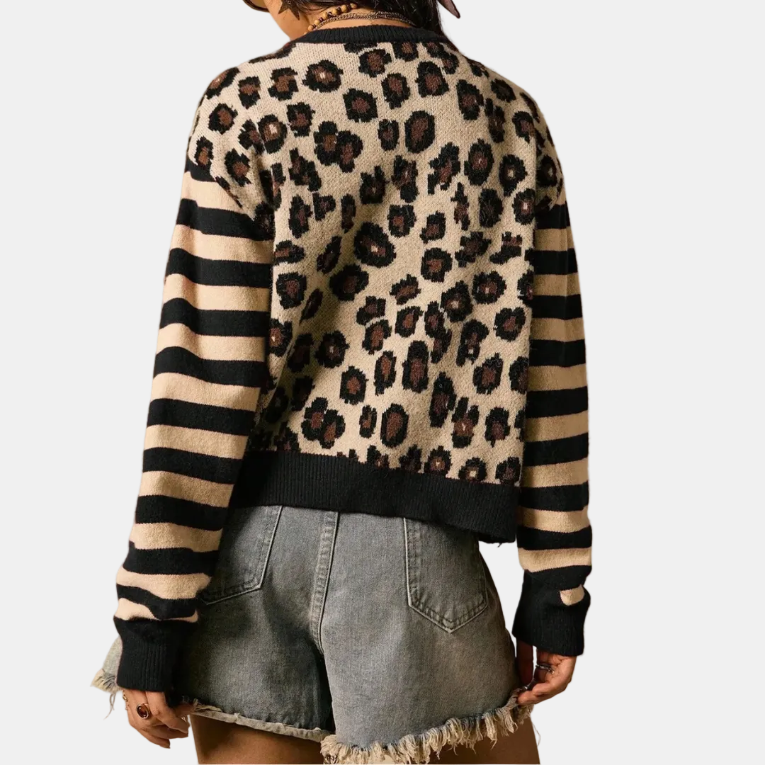 ODILE - CÁRDIGAN DE PUNTO ANIMAL PRINT CON MANGAS DE RAYAS