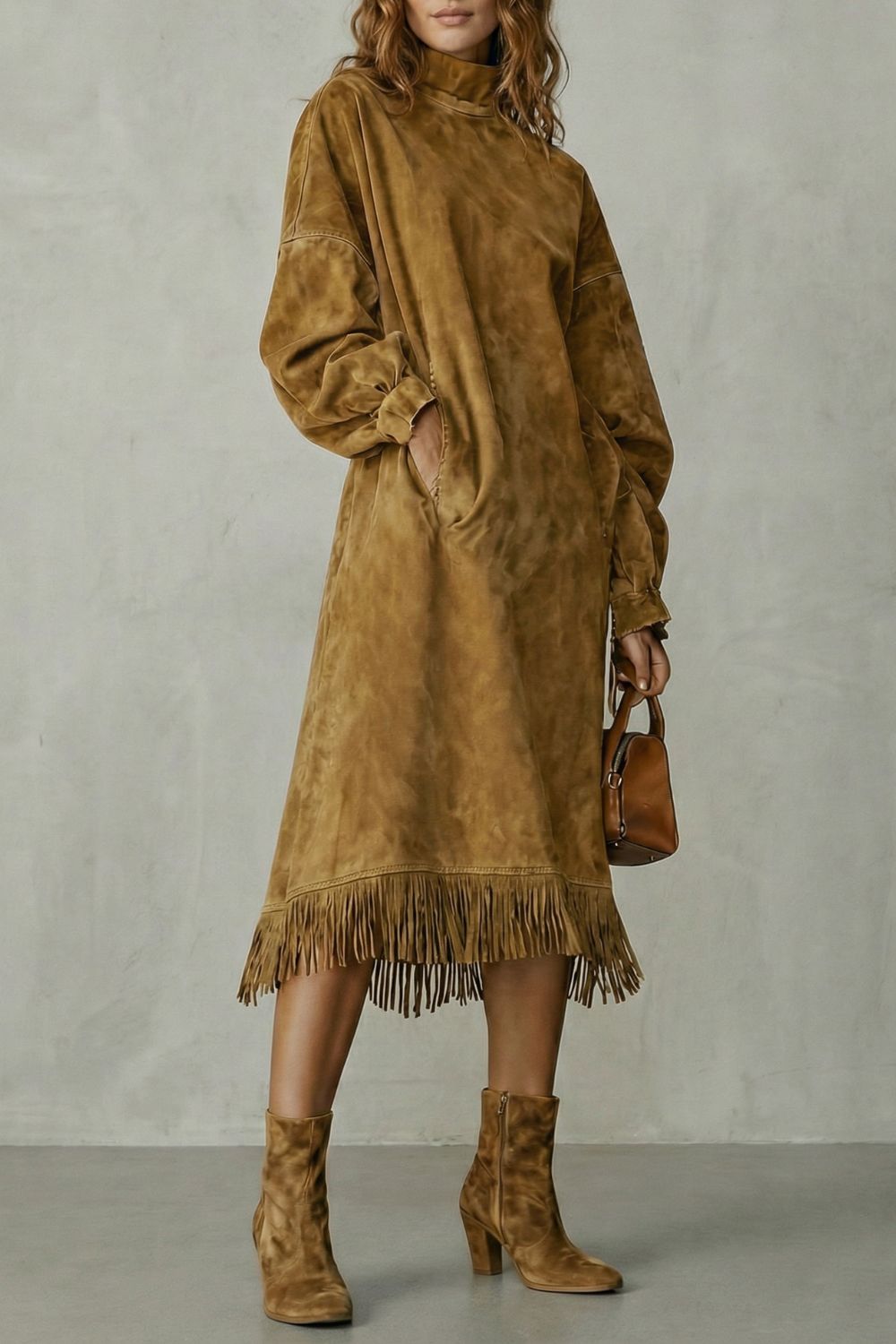 VALDRINA - VESTIDO MIDI EFECTO ANTE DE CUELLO ALTO