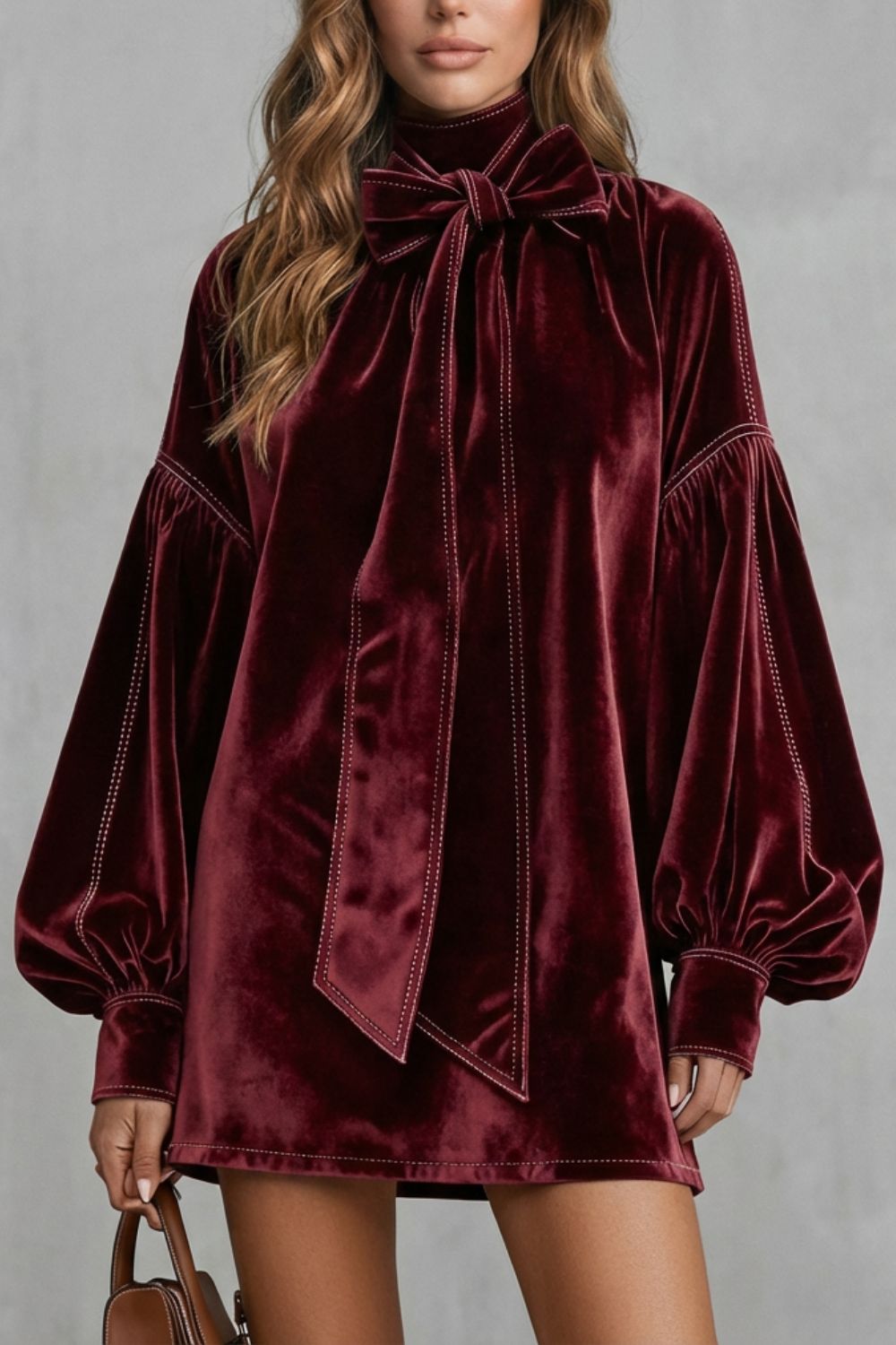 VELOURINE - MINIVESTIDO DE TERCIOPELO CON LAZO AL CUELLO