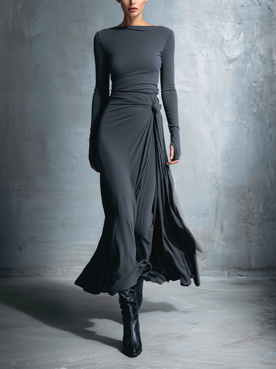 ISAURE - VESTIDO LARGO CON LAZO LATERAL