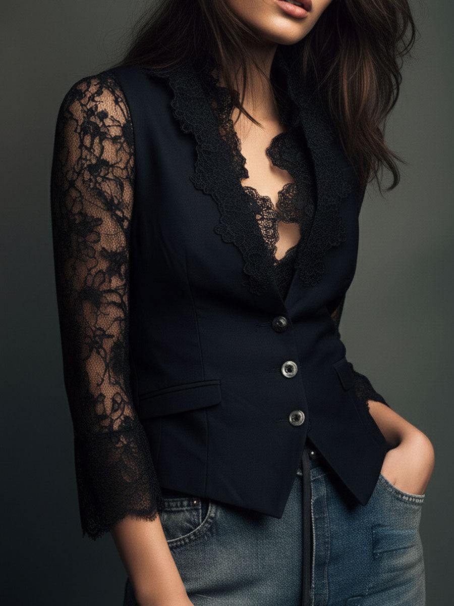 MAELYS - BLUSA NEGRA CON MANGAS SEMITRANSPARENTES