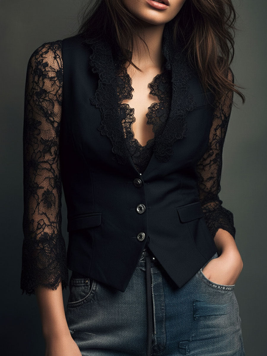 MAELYS - BLUSA NEGRA CON MANGAS SEMITRANSPARENTES