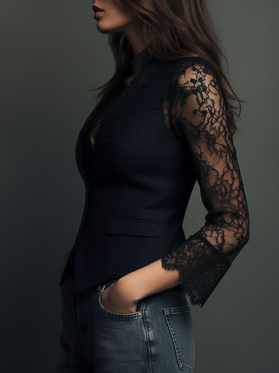 MAELYS - BLUSA NEGRA CON MANGAS SEMITRANSPARENTES