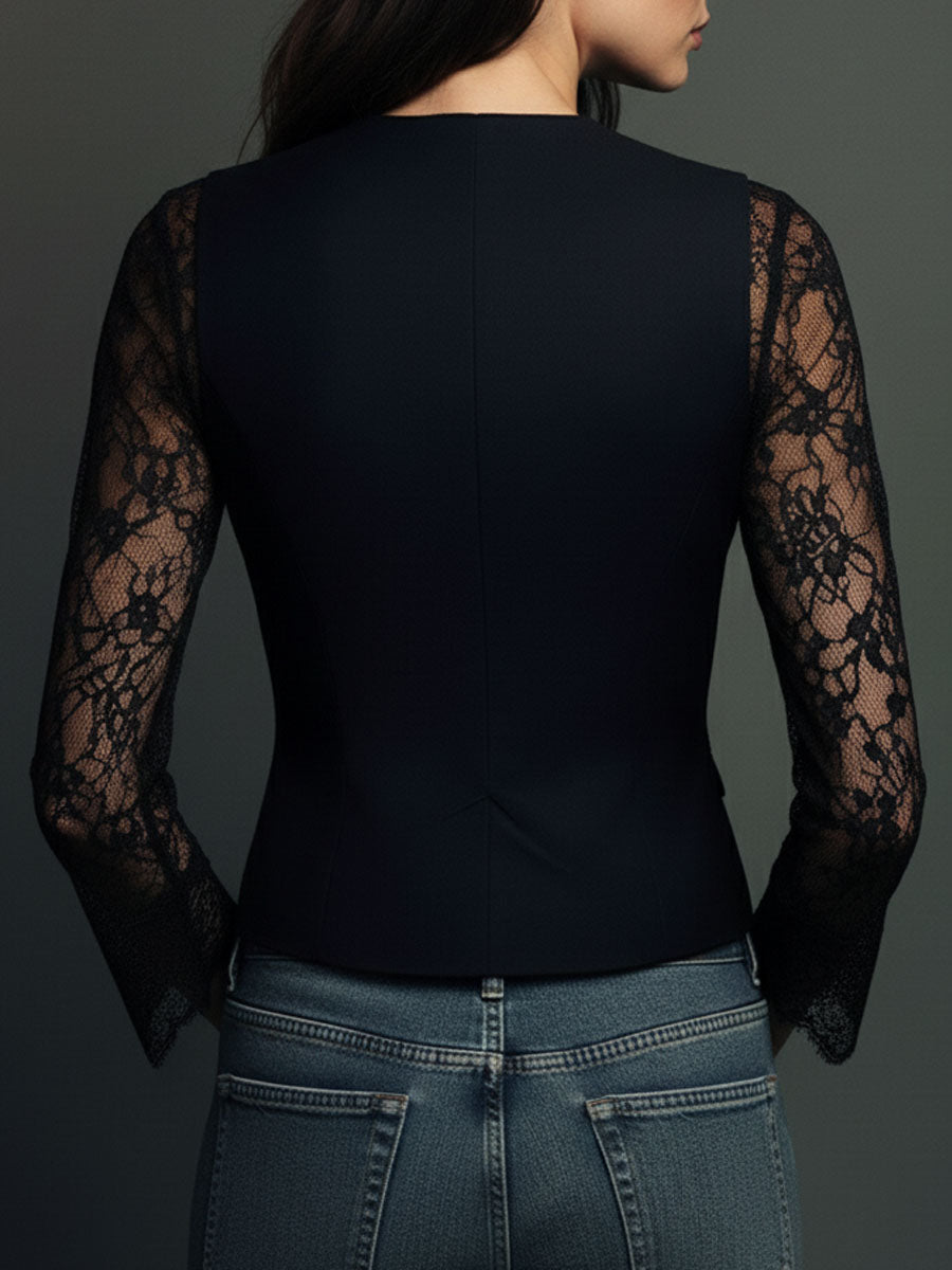 MAELYS - BLUSA NEGRA CON MANGAS SEMITRANSPARENTES