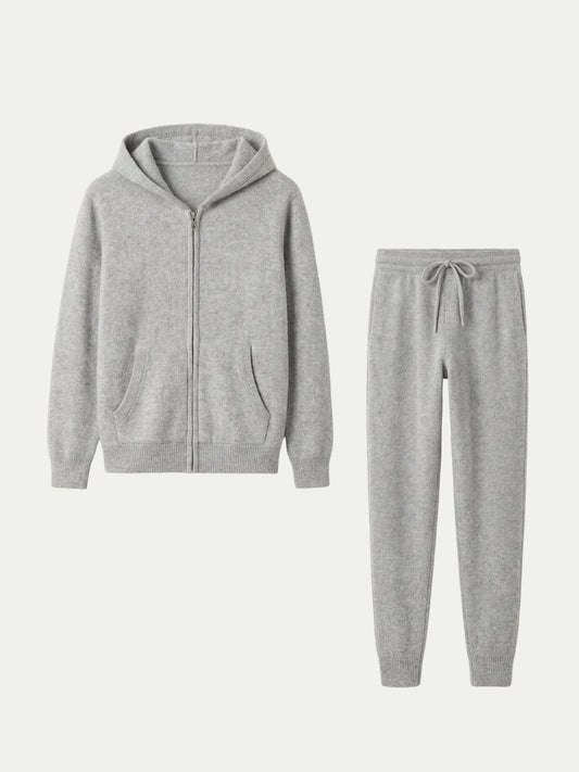 CONJUNTO CON CAPUCHA LISO - GRIS CLARO