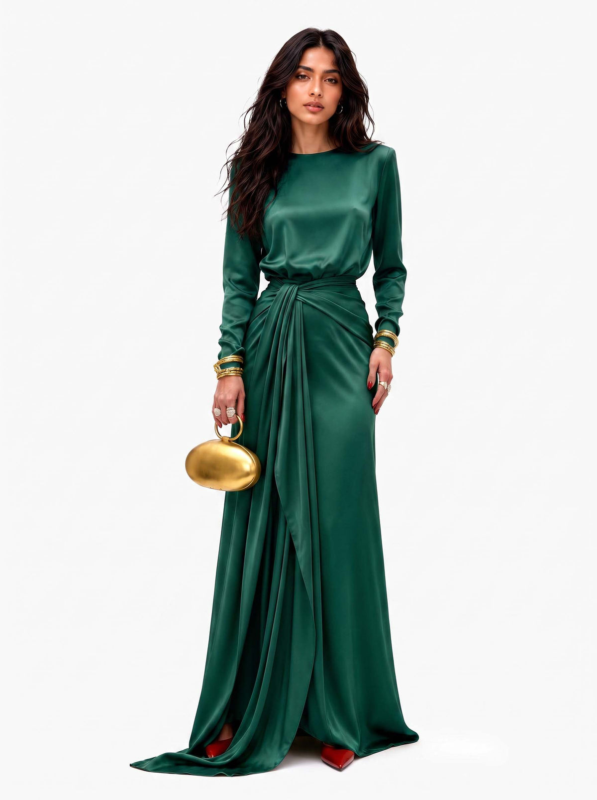ELEGANTE VESTIDO MAXI DE SATÉN DRAPEADO