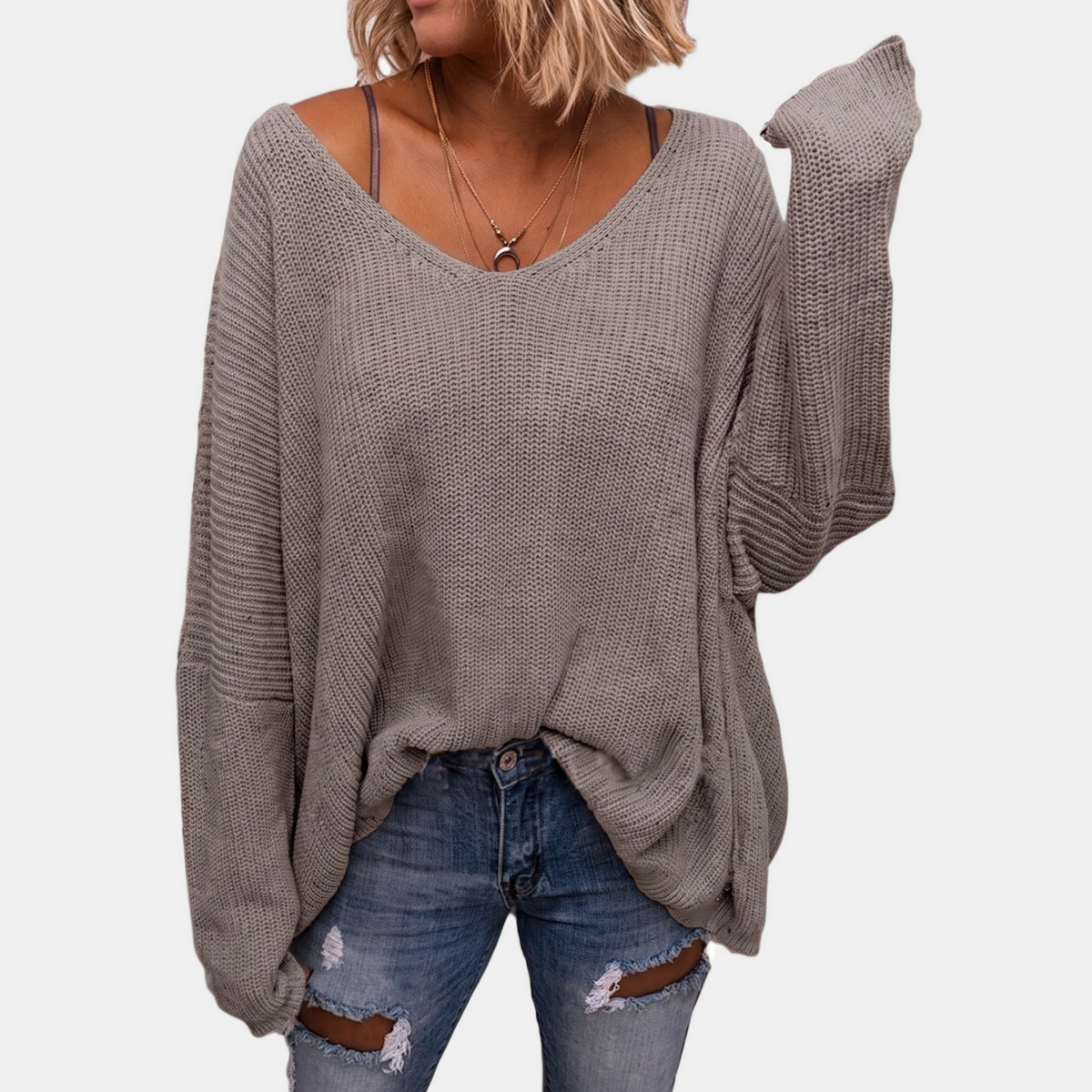 VESNA - JERSEY DE CANALÉ CON MANGAS MURCIÉLAGO Y ESCOTE EN V