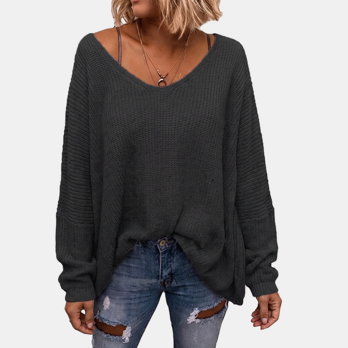 VESNA - JERSEY DE CANALÉ CON MANGAS MURCIÉLAGO Y ESCOTE EN V