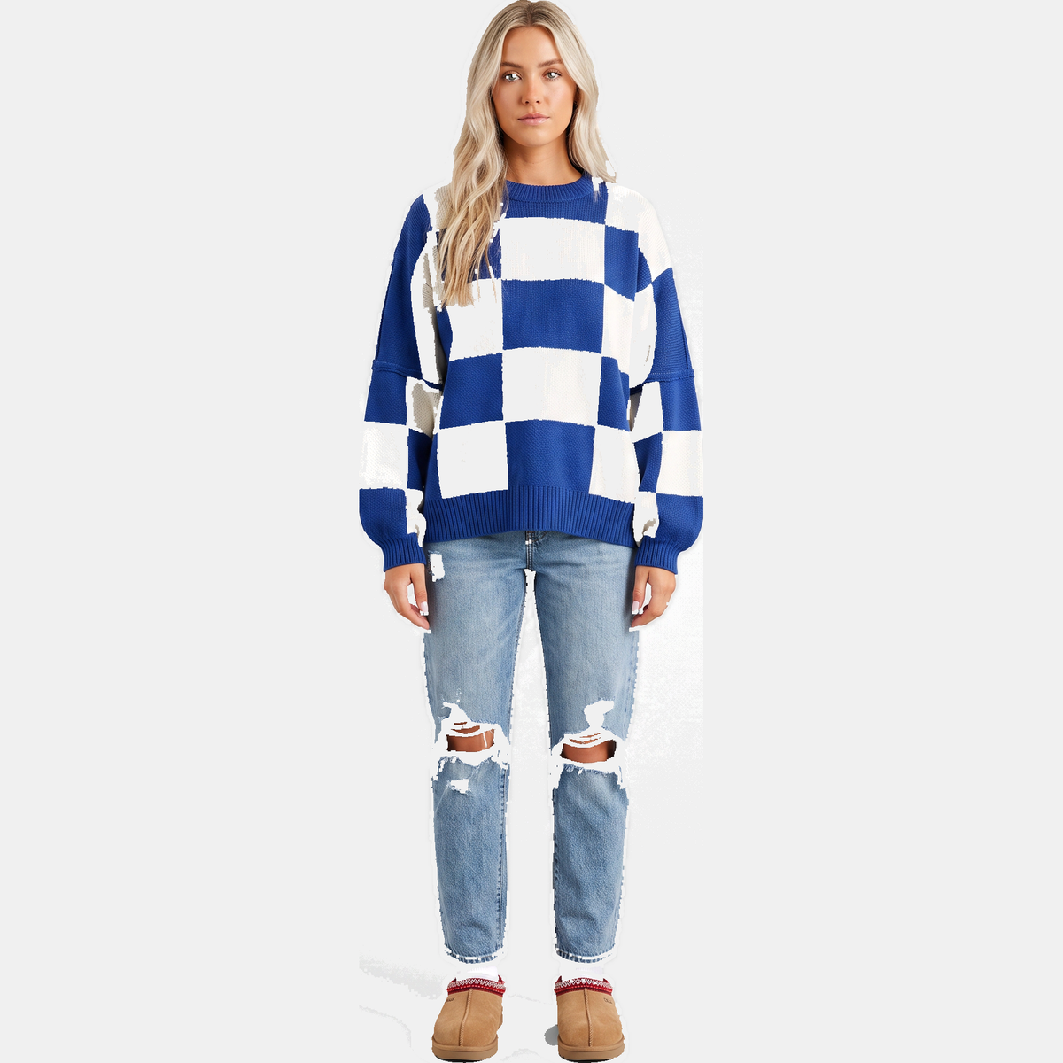 OTTILIA - JERSEY DE CUADROS CON MANGAS ABULLONADAS