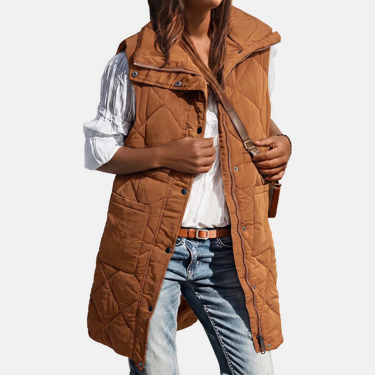 VINTRA - CHALECO ACOLCHADO MIDI CON CAPUCHA