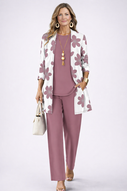 CHRISTINE - CONJUNTO DE TRES PIEZAS EN ROSA EMPOLVADO