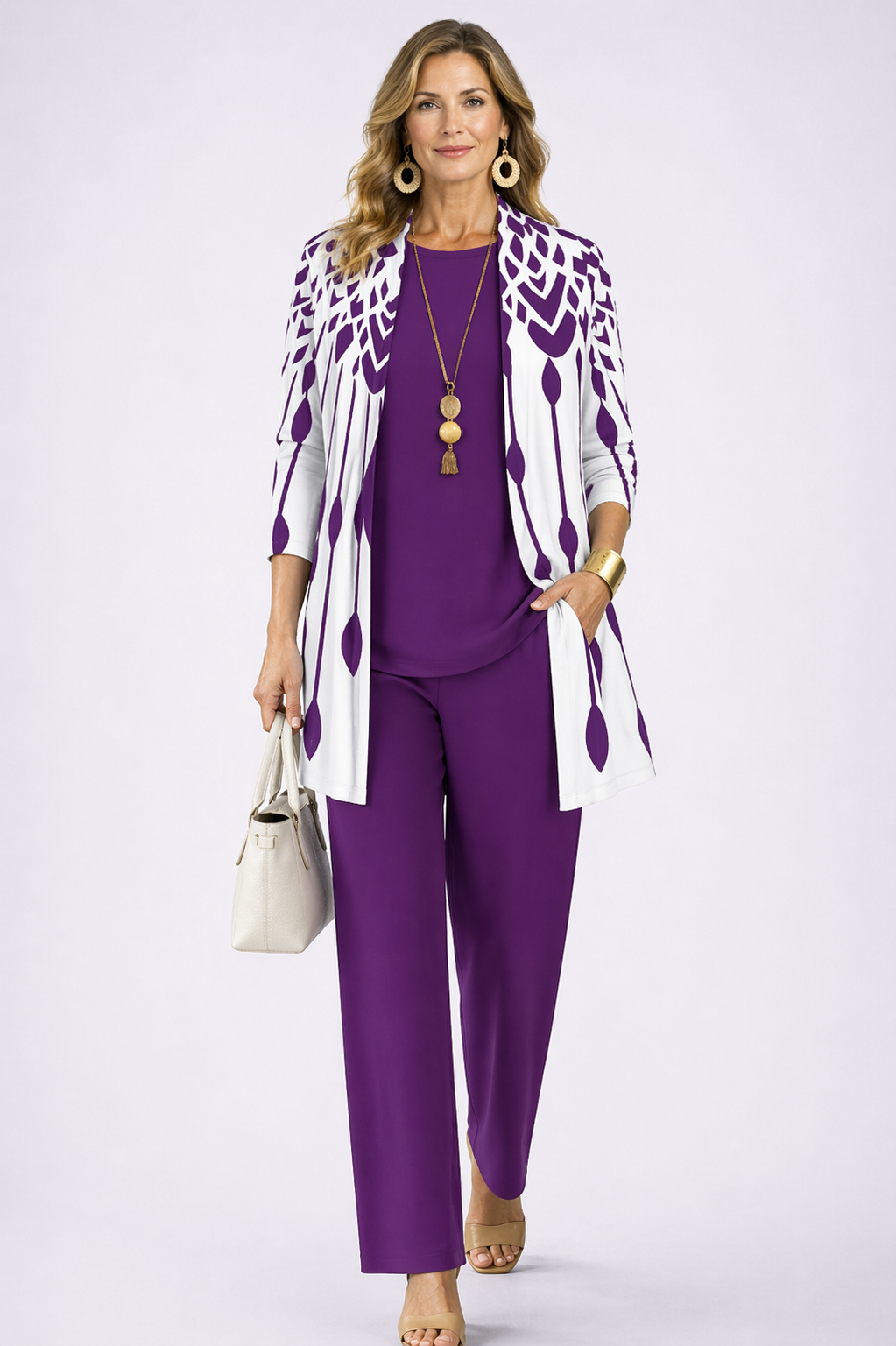 ELISE - CONJUNTO DE TRES PIEZAS EN MORADO Y BLANCO