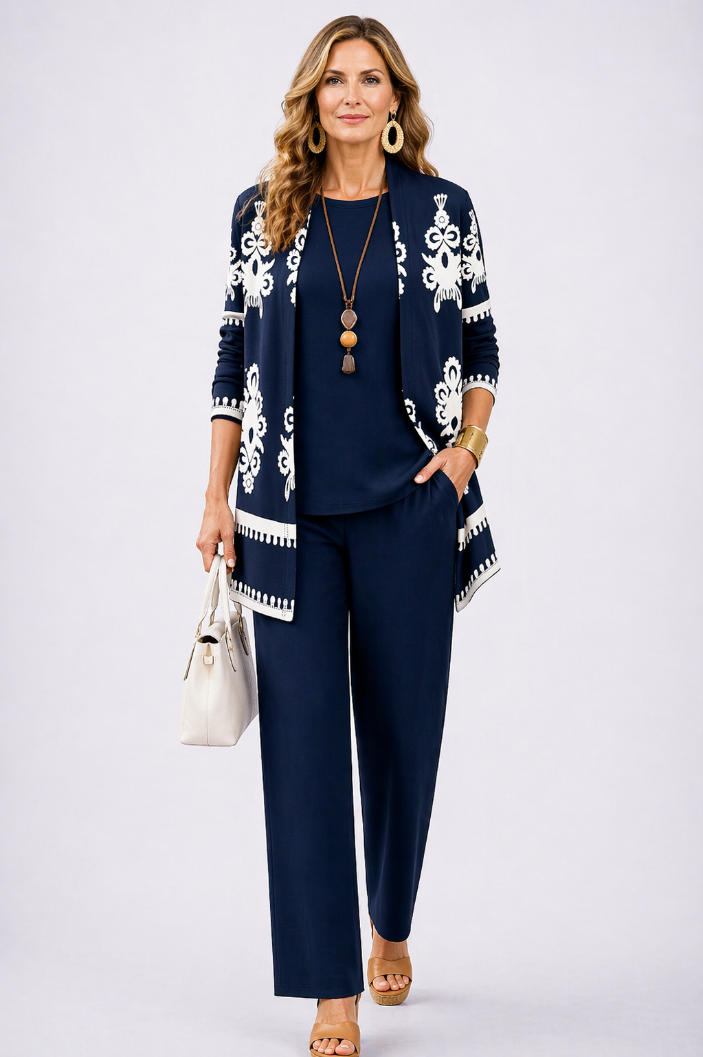 CORINNE - CONJUNTO DE TRES PIEZAS EN AZUL MARINO