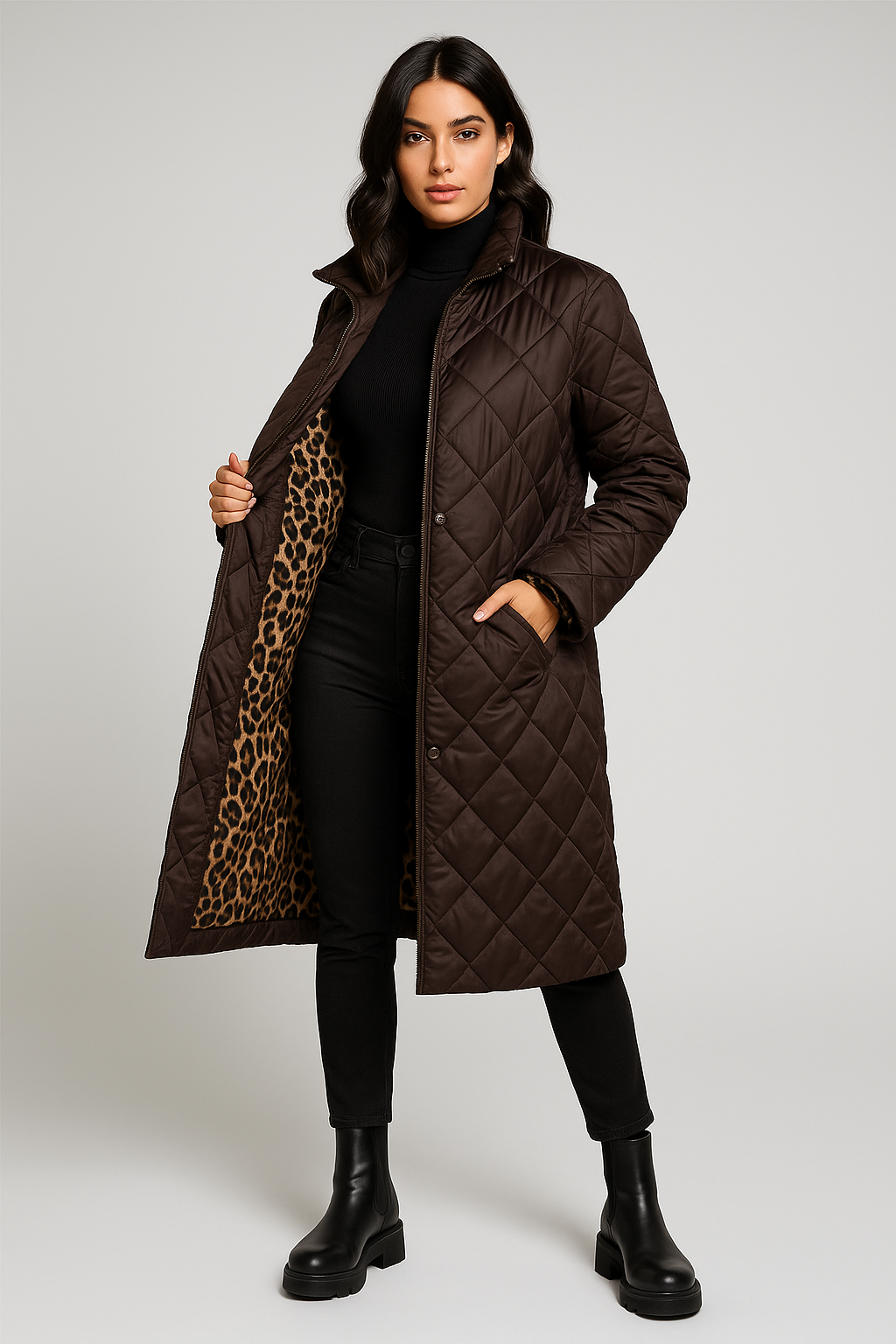 LUPARD - ABRIGO ACOLCHADO REVERSIBLE CON FORRO DE LEOPARDO
