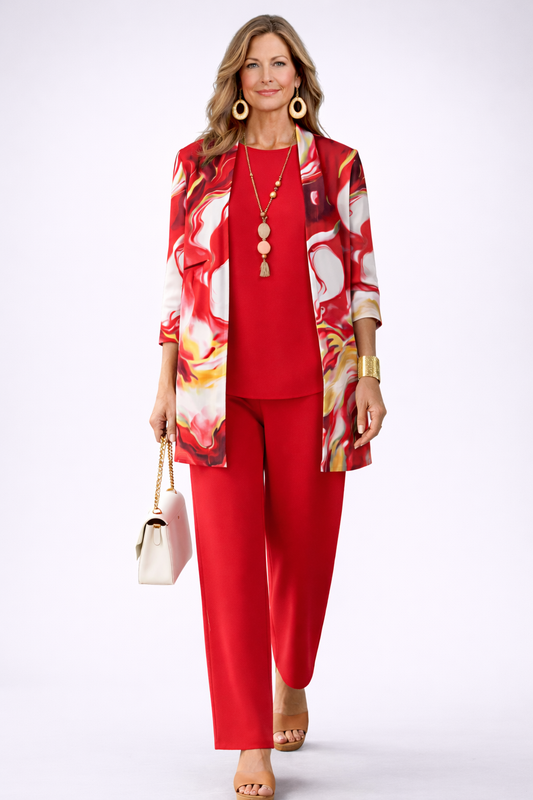 GELSEY - CONJUNTO DE TRES PIEZAS EN ROJO