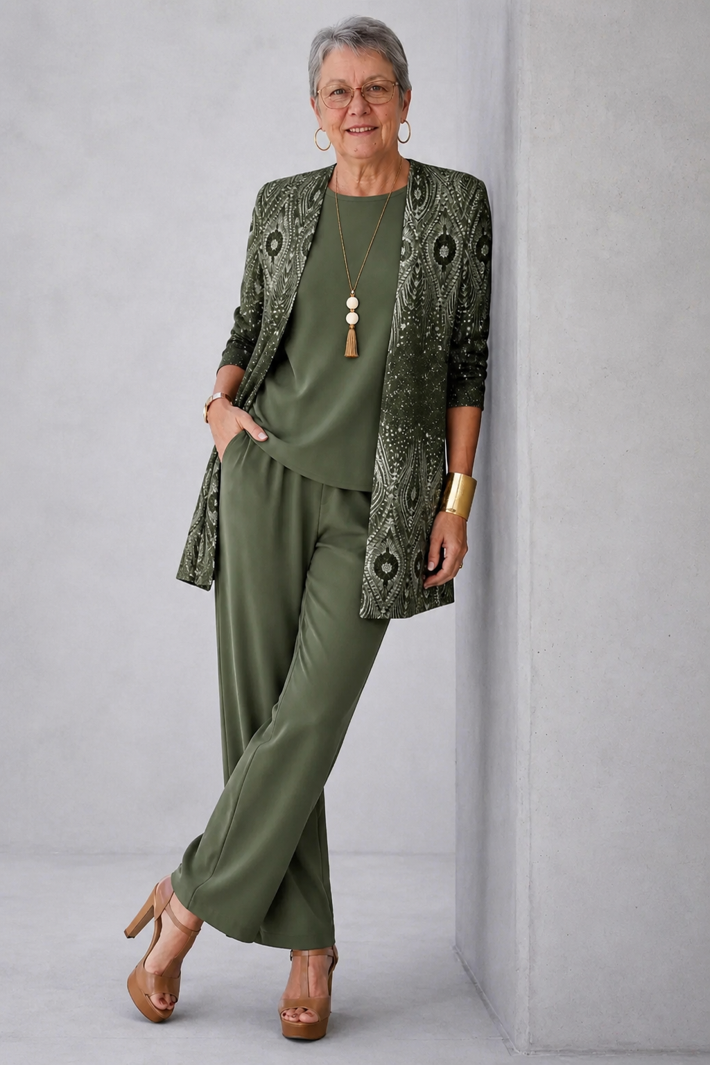 HANNELORE - CONJUNTO DE TRES PIEZAS EN VERDE