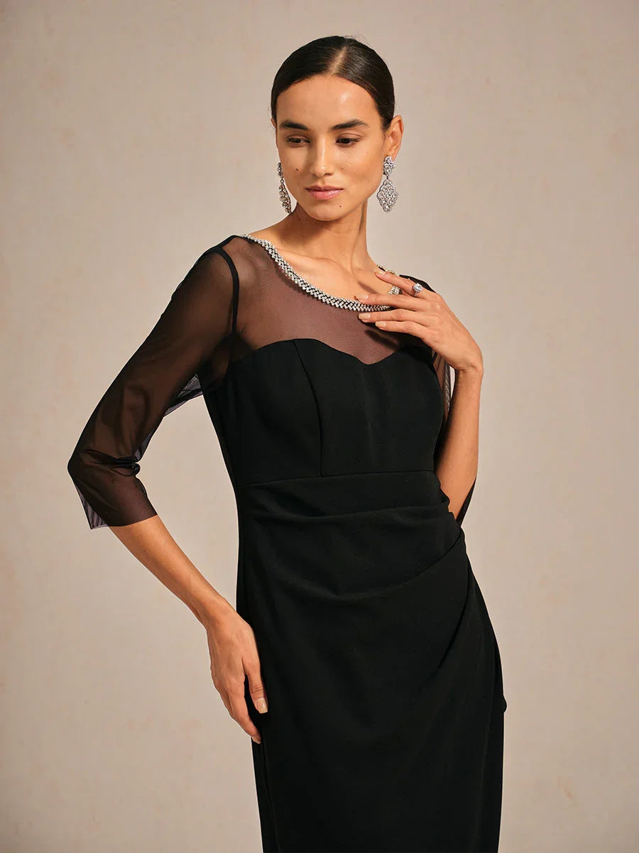 VESTIDO MIDI ENTALLADO CON DRAPEADO