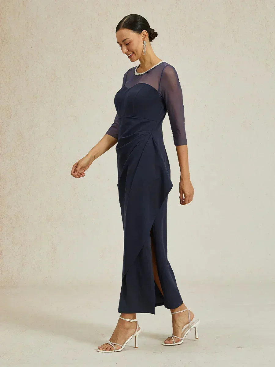 VESTIDO MIDI ENTALLADO CON DRAPEADO