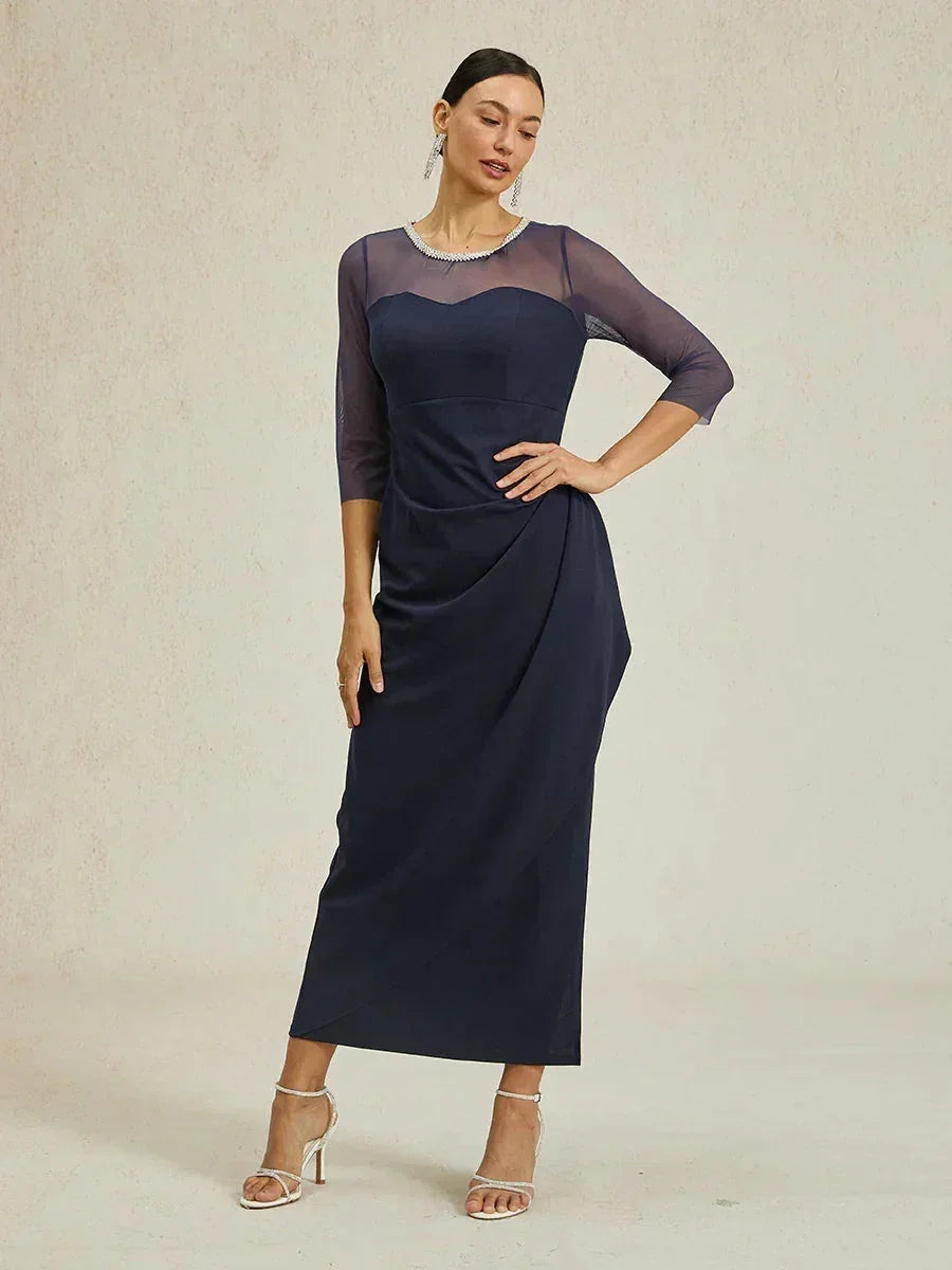 VESTIDO MIDI ENTALLADO CON DRAPEADO