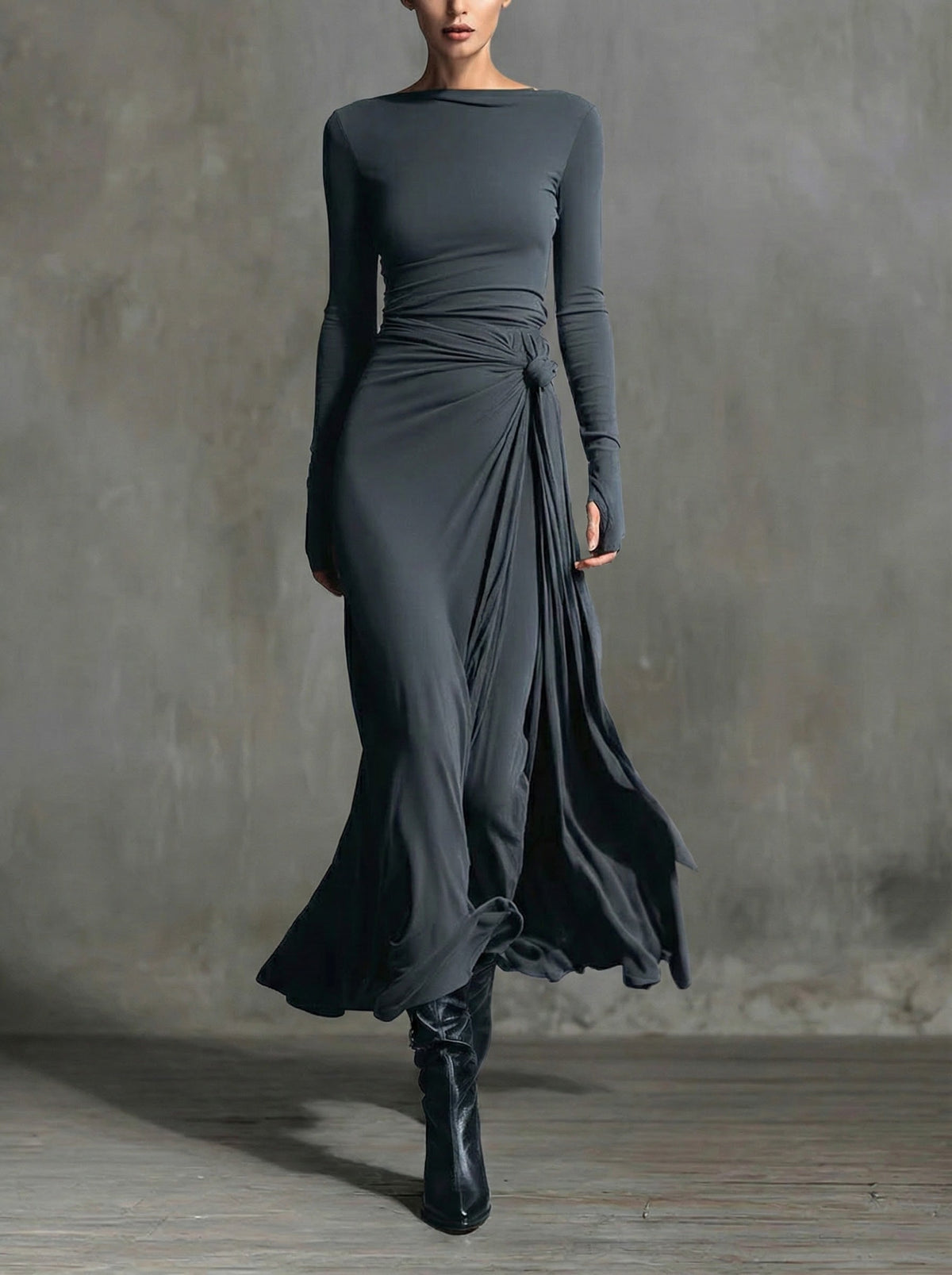 ISAURE - VESTIDO LARGO CON LAZO LATERAL