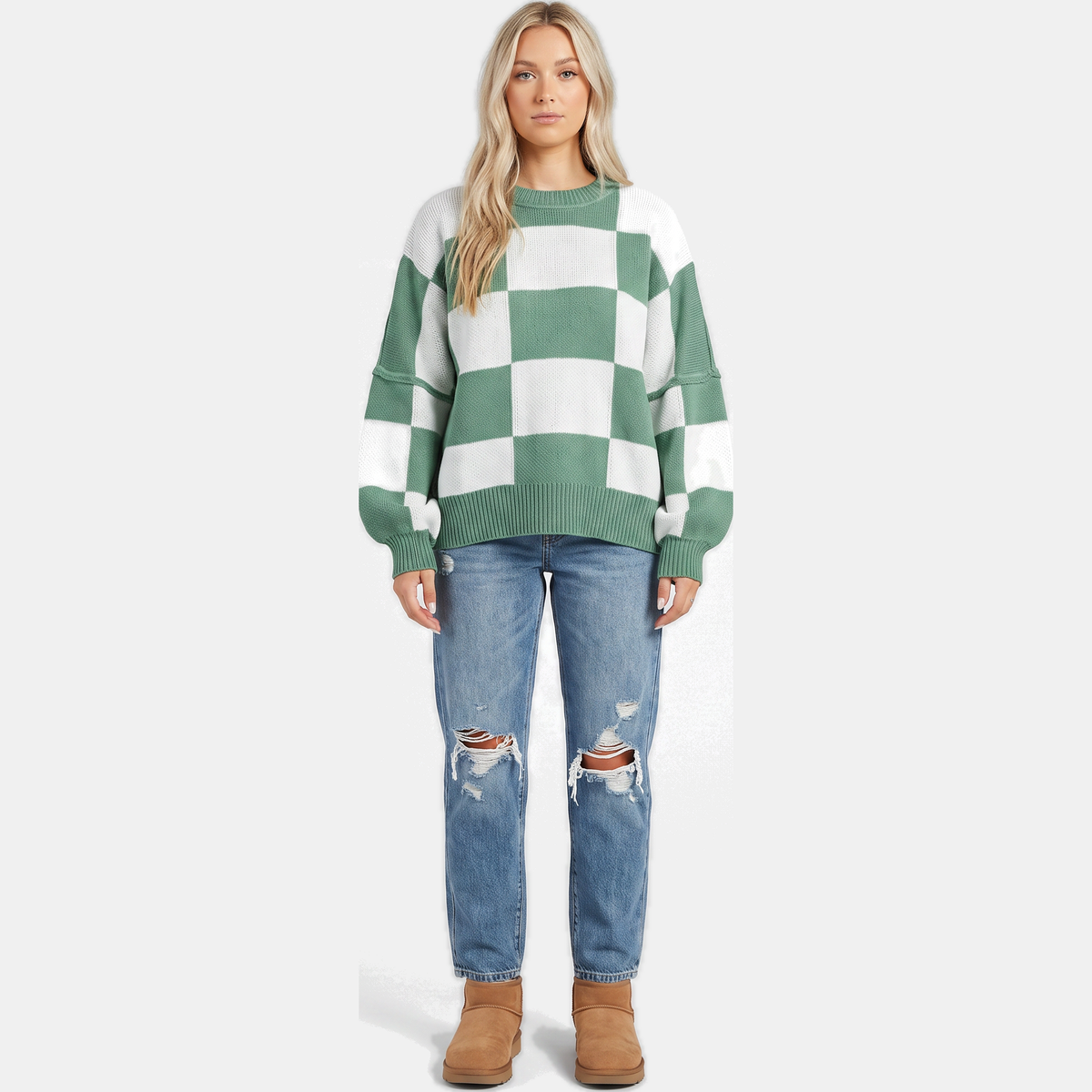 OTTILIA - JERSEY DE CUADROS CON MANGAS ABULLONADAS