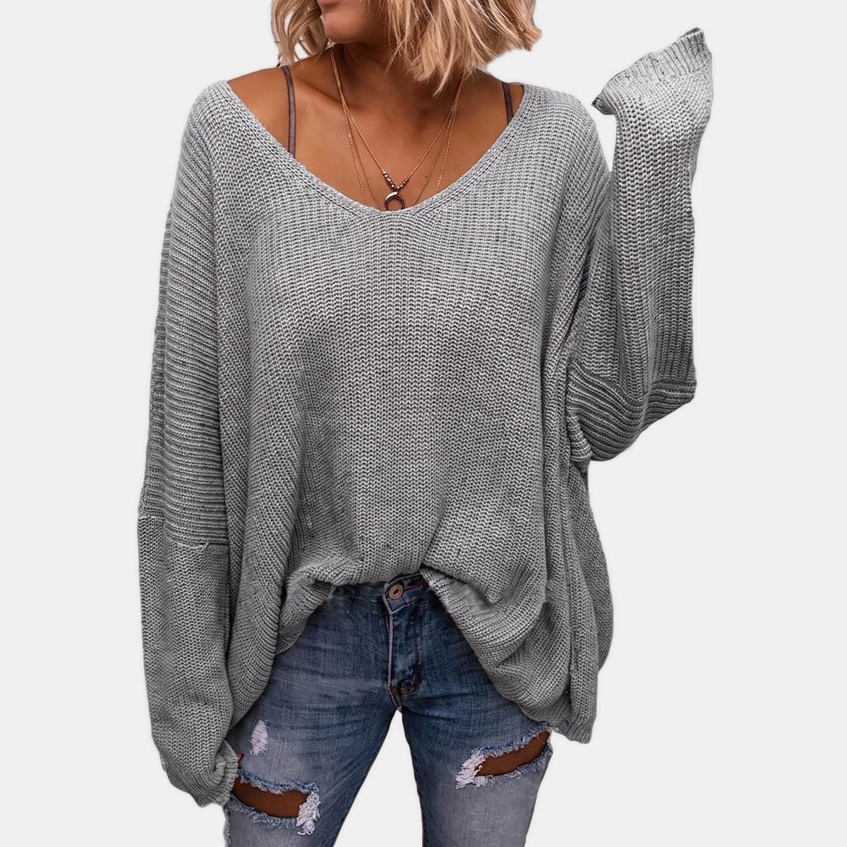 VESNA - JERSEY DE CANALÉ CON MANGAS MURCIÉLAGO Y ESCOTE EN V