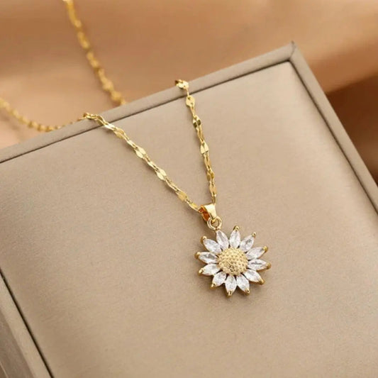 COLLAR DORADO CON GIRASOL DE CRISTAL