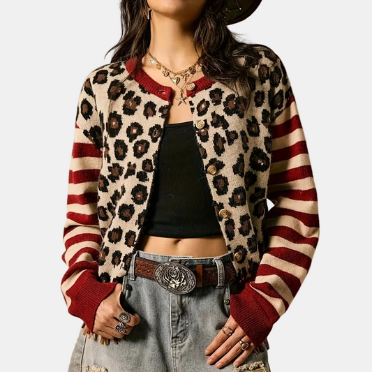 ODILE - CÁRDIGAN DE PUNTO ANIMAL PRINT CON MANGAS DE RAYAS