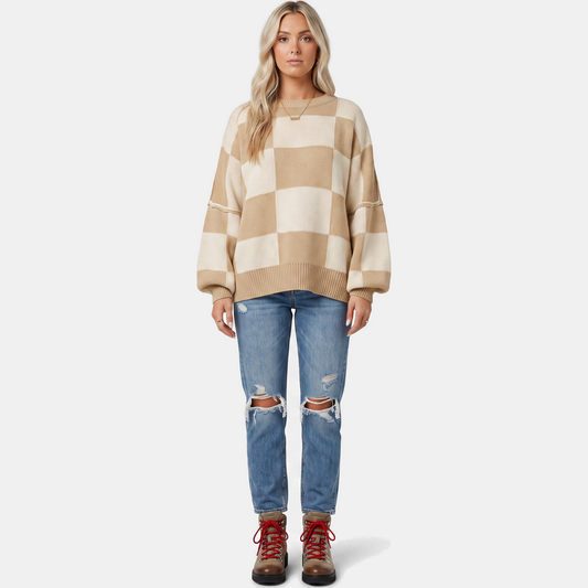 OTTILIA - JERSEY DE CUADROS CON MANGAS ABULLONADAS