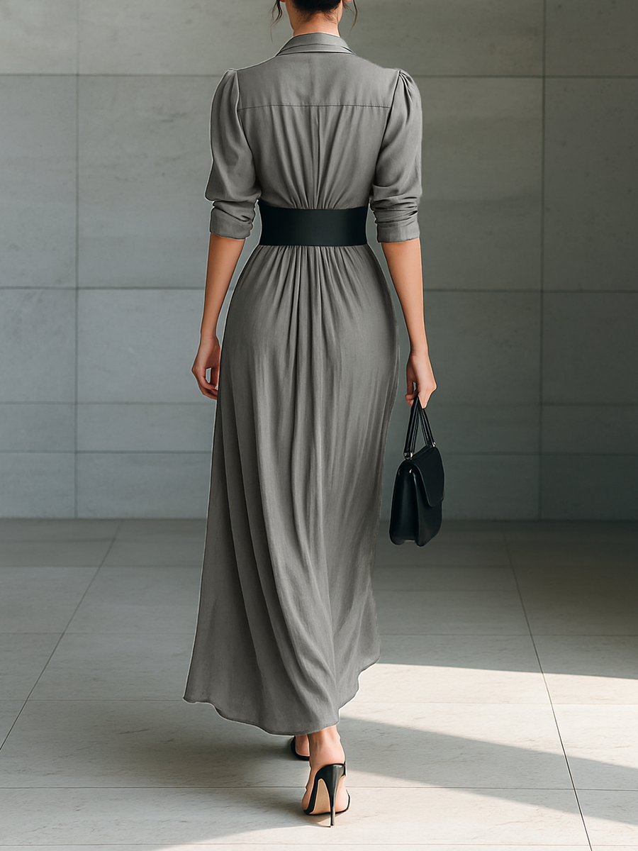 OPHÉLIE - VESTIDO LARGO PLISADO CON CUELLO
