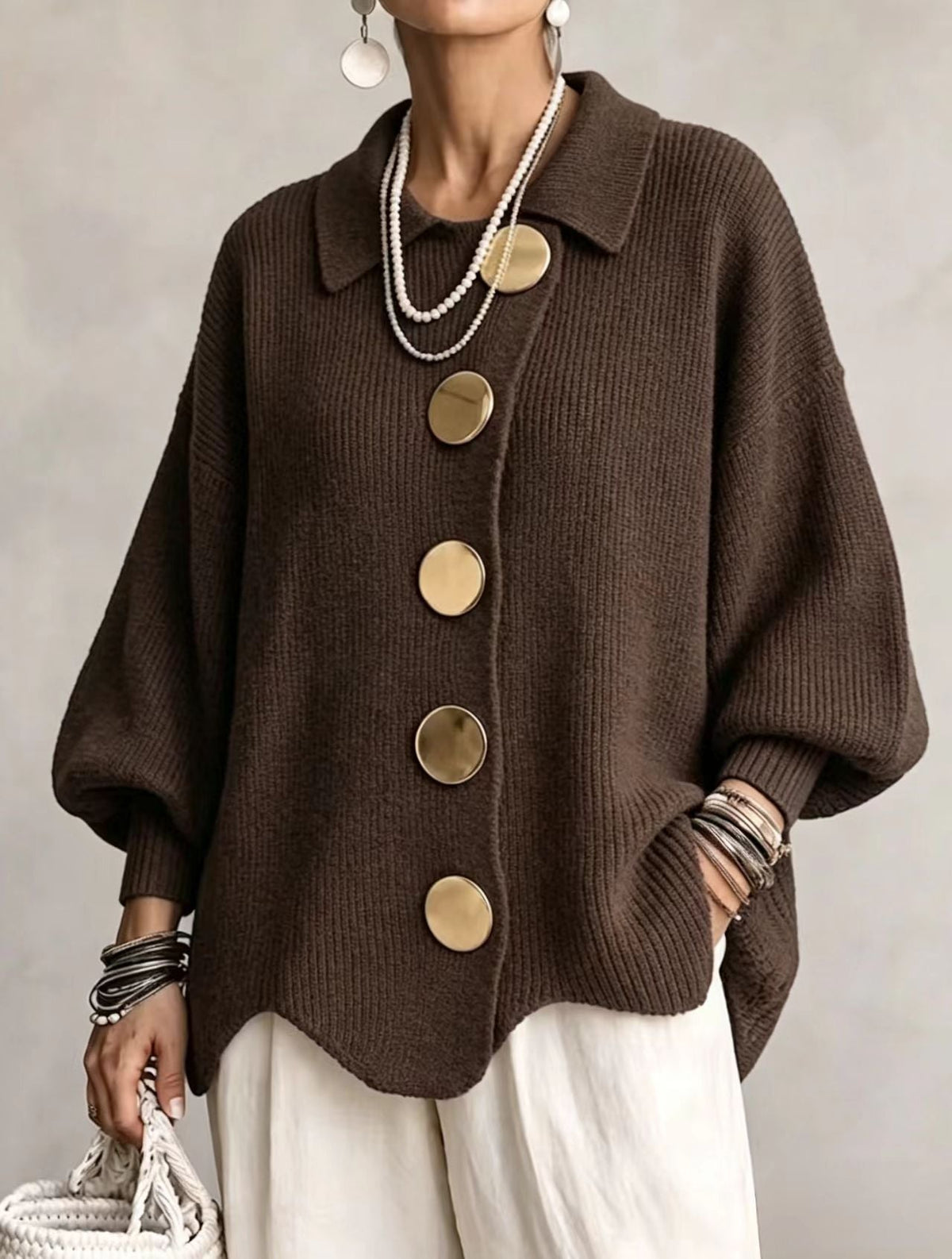 ODETTE - CÁRDIGAN OVERSIZE CON BOTONES DORADOS