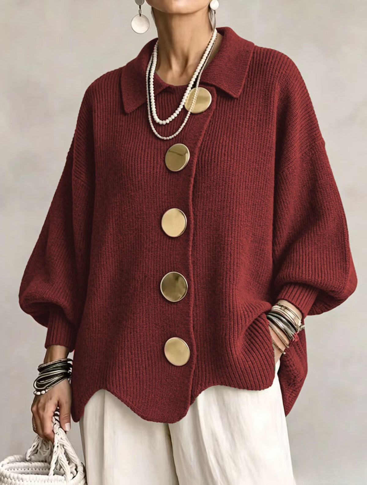 ODETTE - CÁRDIGAN OVERSIZE CON BOTONES DORADOS