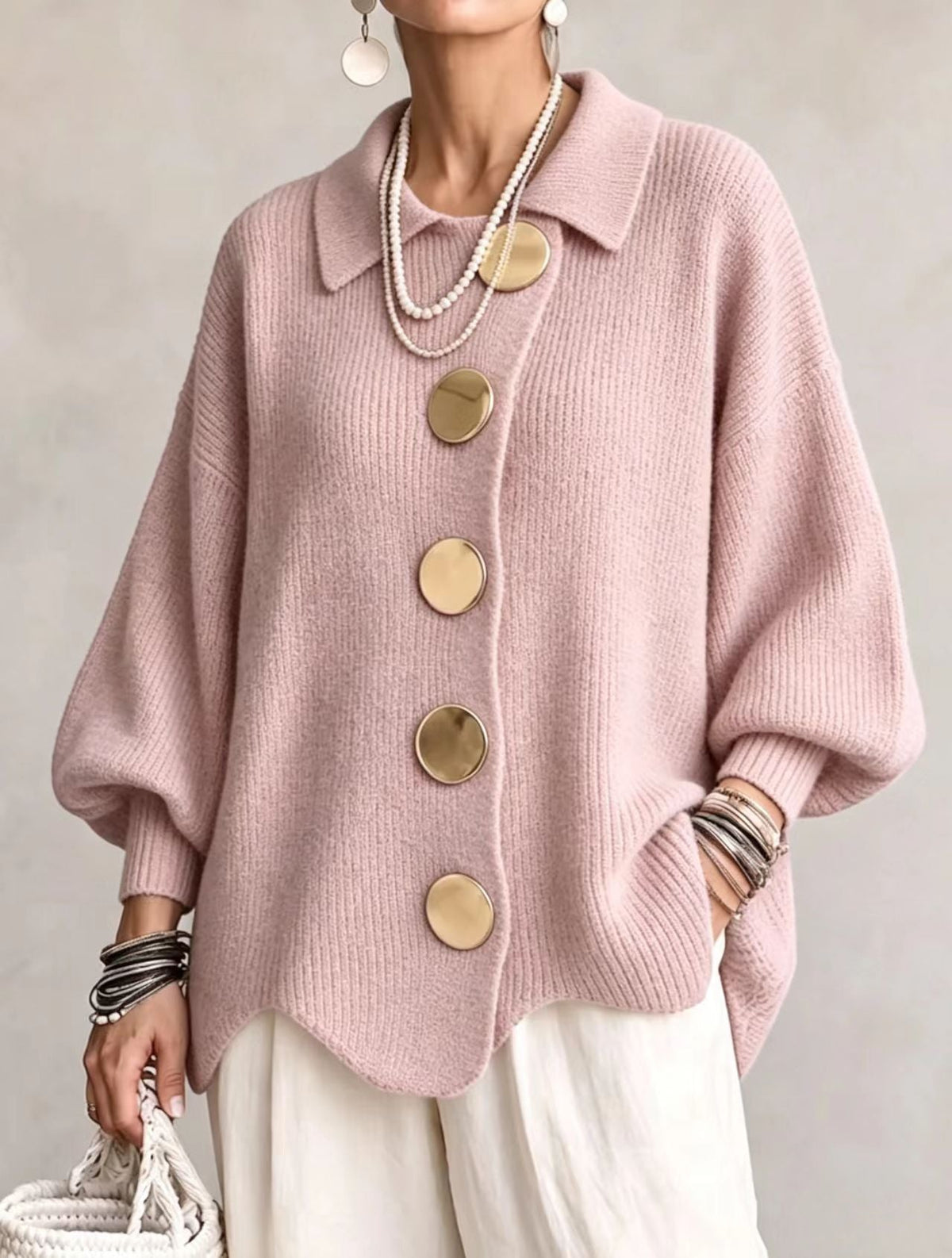 ODETTE - CÁRDIGAN OVERSIZE CON BOTONES DORADOS