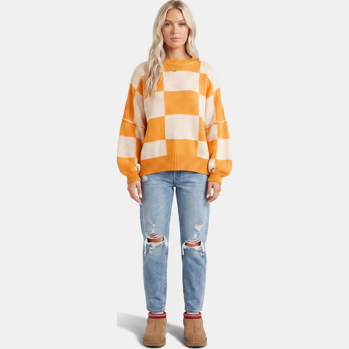 OTTILIA - JERSEY DE CUADROS CON MANGAS ABULLONADAS