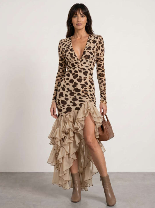 VESTIDO ANIMAL PRINT CON VOLANTES
