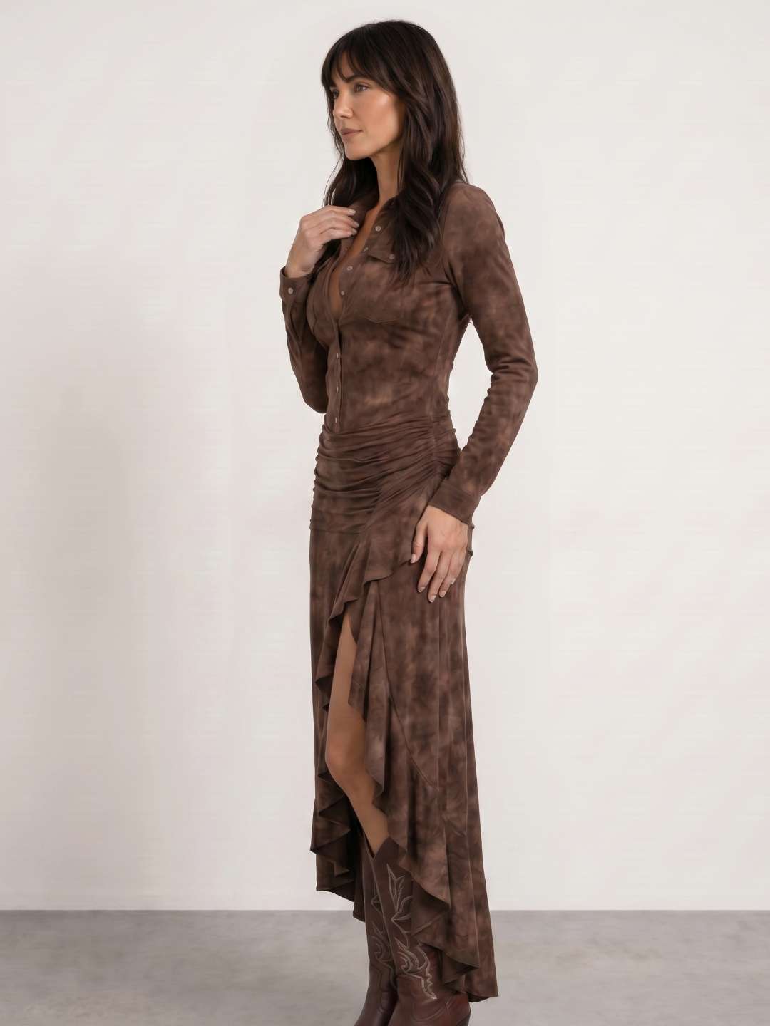 VESTIDO COWBOY MANGA LARGA CON VOLANTES