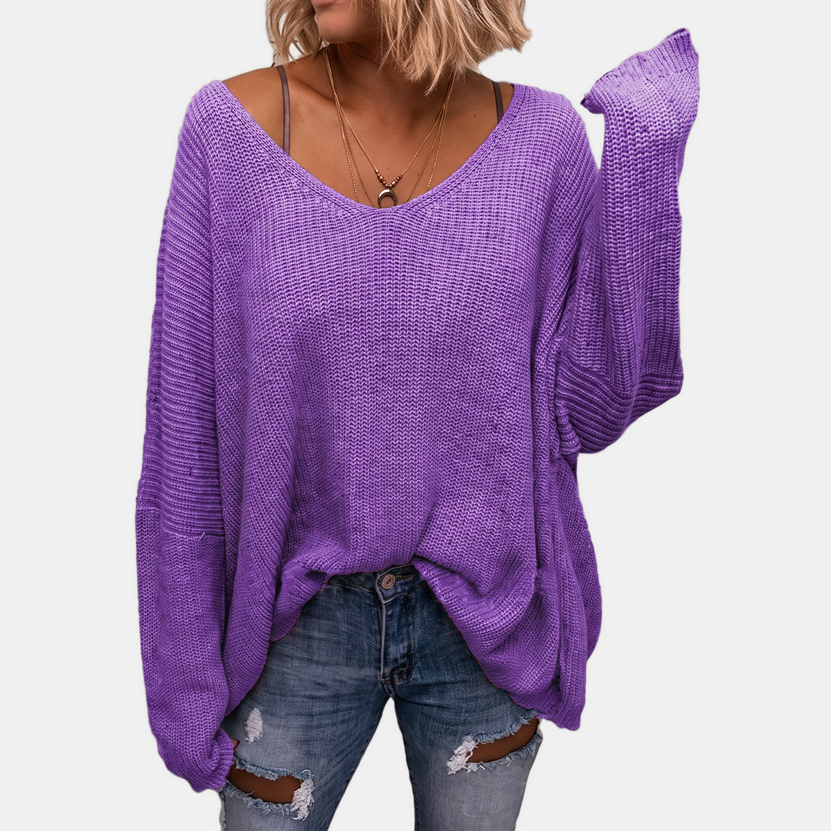 VESNA - JERSEY DE CANALÉ CON MANGAS MURCIÉLAGO Y ESCOTE EN V
