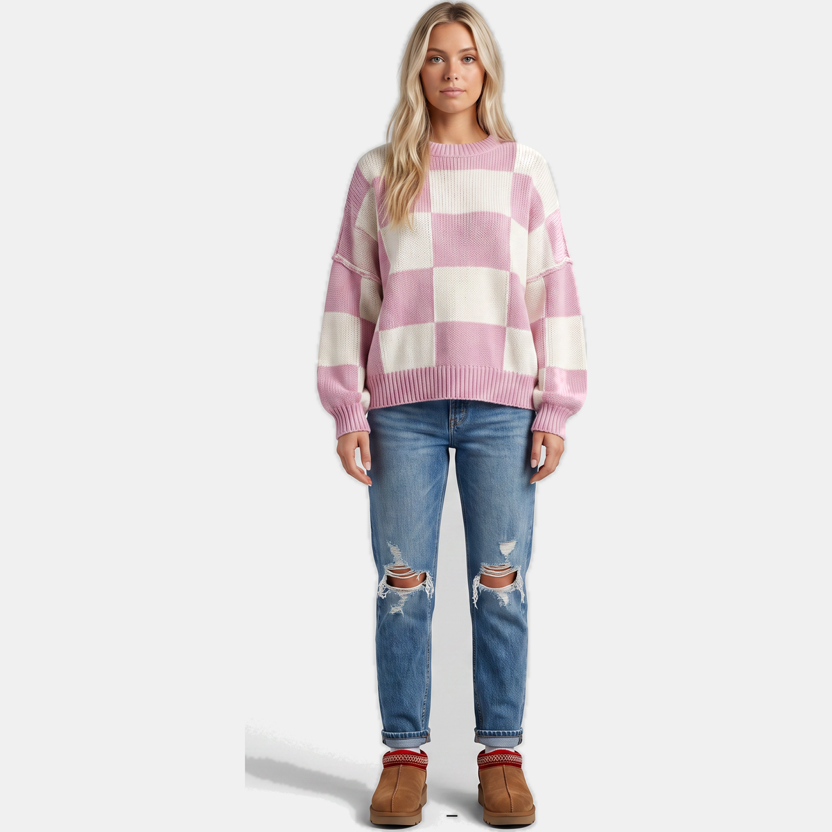 OTTILIA - JERSEY DE CUADROS CON MANGAS ABULLONADAS