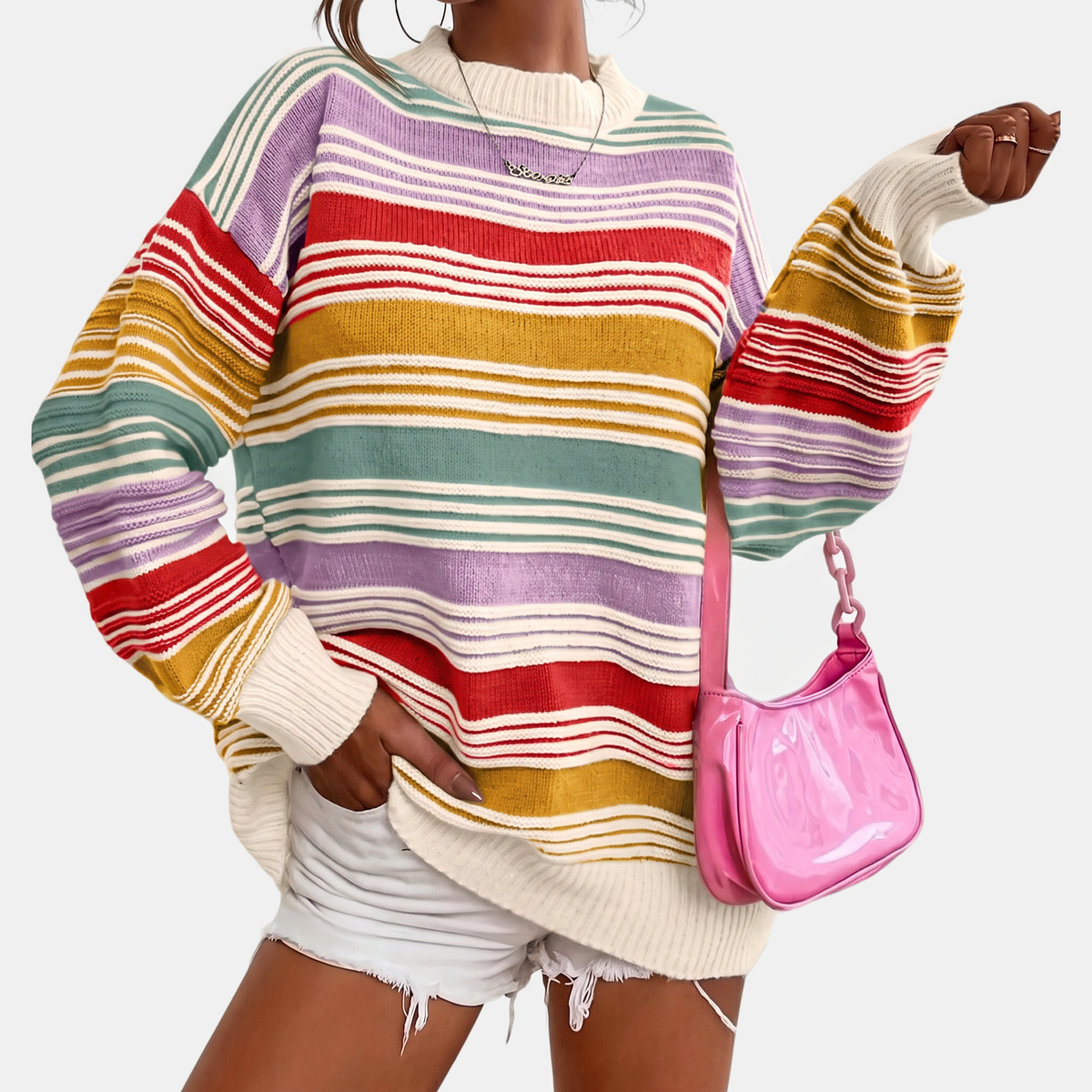 ELDA - JERSEY DE RAYAS CON MANGAS GLOBO