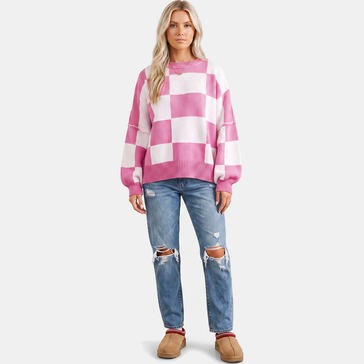 OTTILIA - JERSEY DE CUADROS CON MANGAS ABULLONADAS