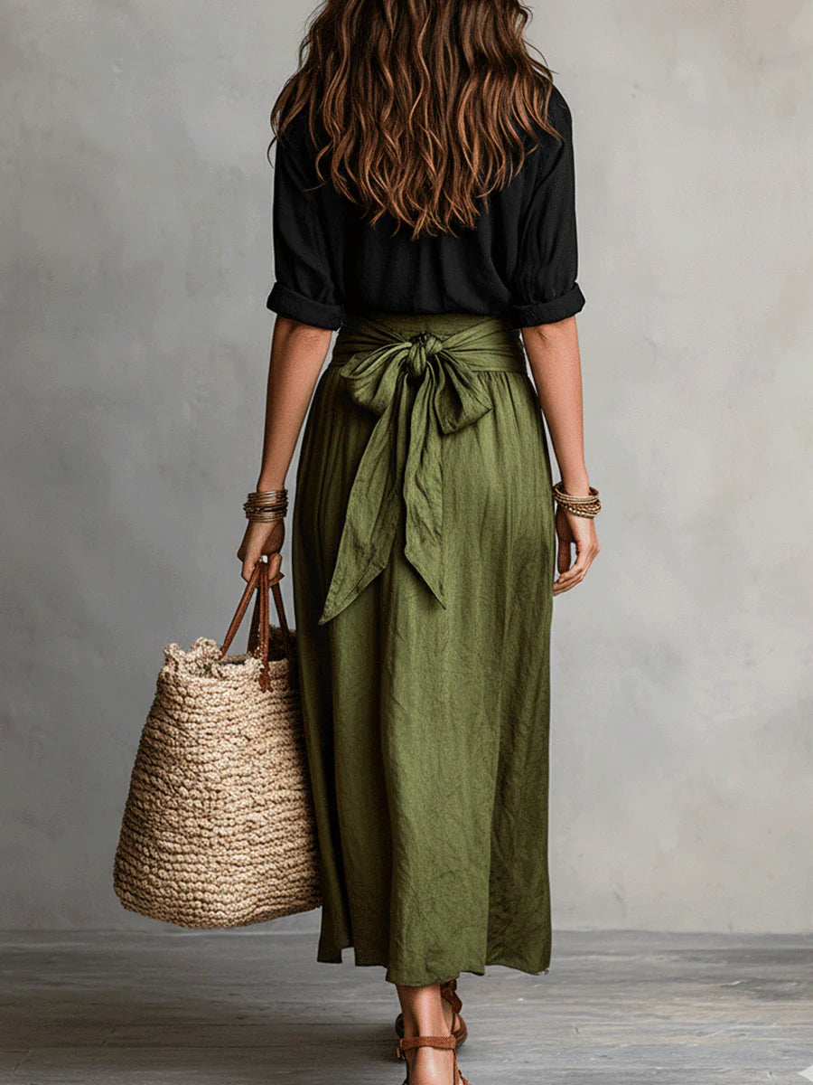 VERA - CONJUNTO DE DOS PIEZAS CON FALDA MIDI VERDE OLIVA