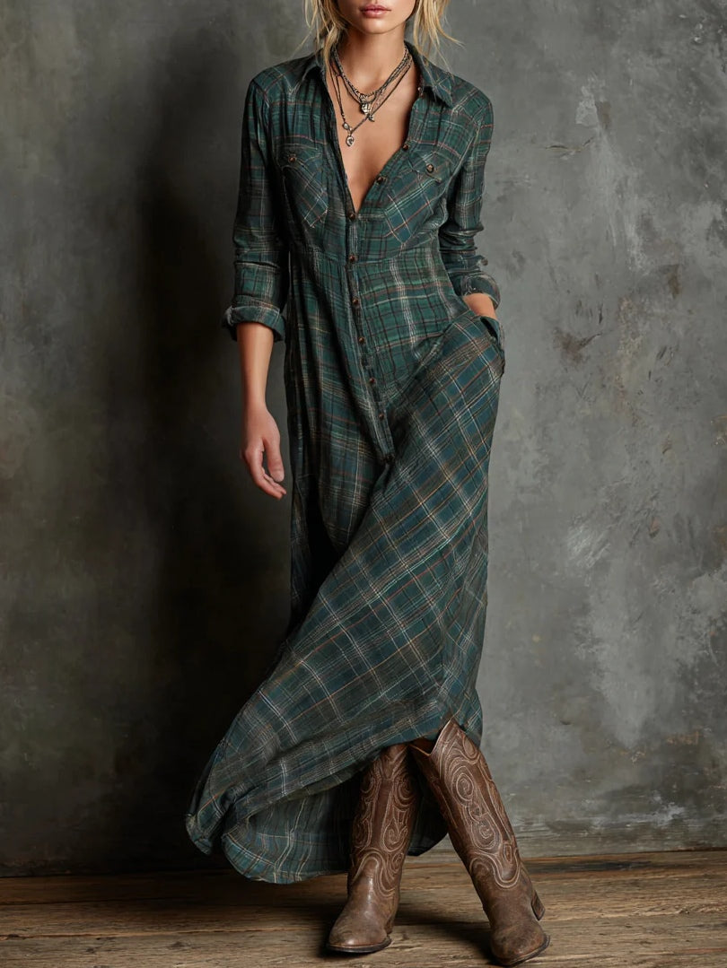VIOLAINE - VESTIDO CAMISERO LARGO DE CUADROS