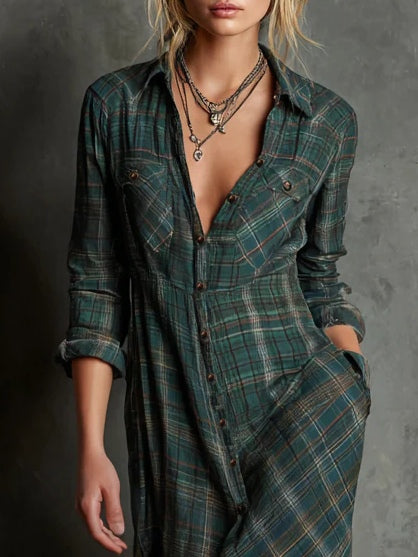 VIOLAINE - VESTIDO CAMISERO LARGO DE CUADROS
