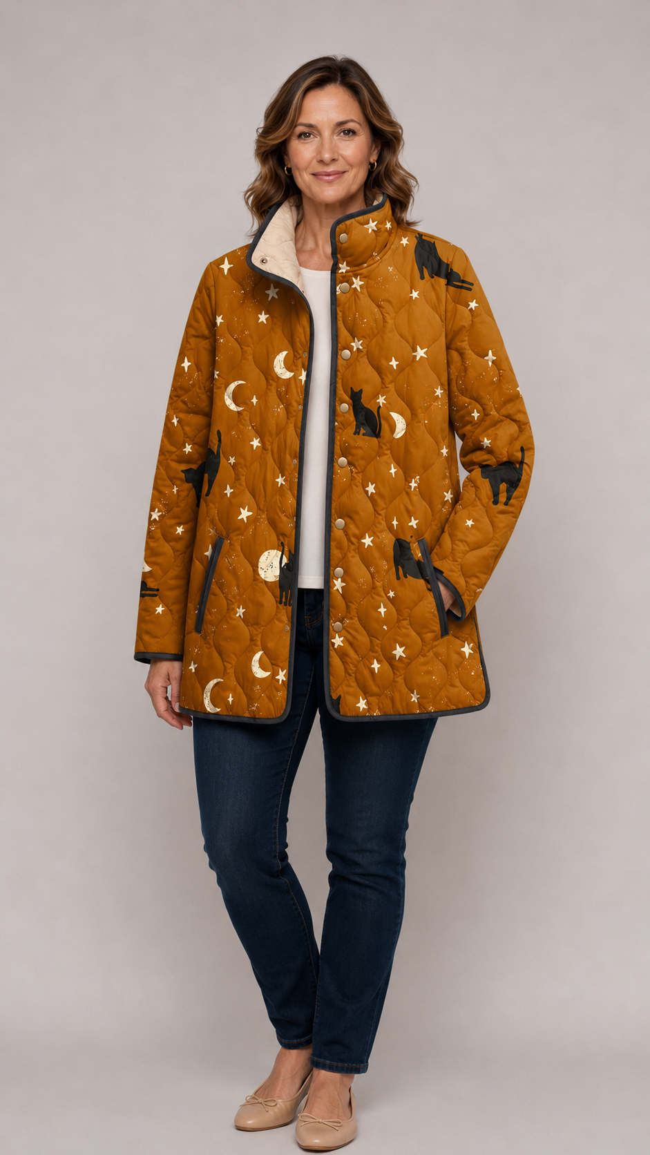 CHAQUETA ACOLCHADA DE LUNAS Y GATOS