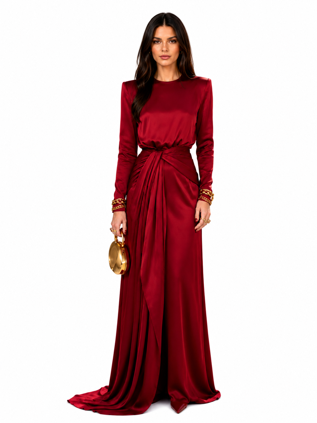 ELEGANTE VESTIDO MAXI DE SATÉN DRAPEADO