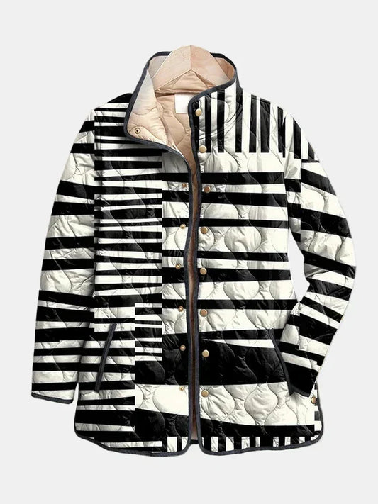 CHAQUETA ACOLCHADA BEIGE DE LÍNEAS NEGRAS