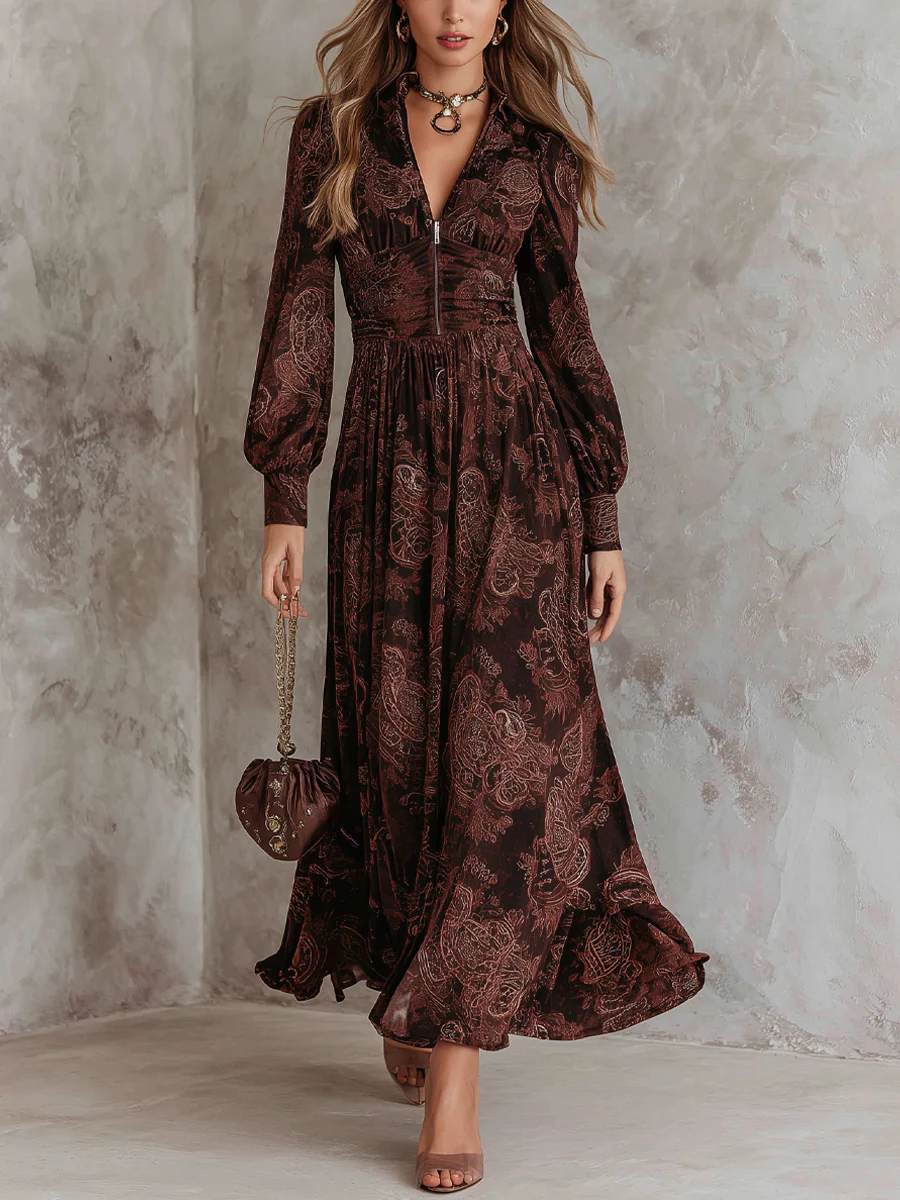 ORIANE - VESTIDO LARGO CON ESTAMPADO PAISLEY Y CREMALLERA