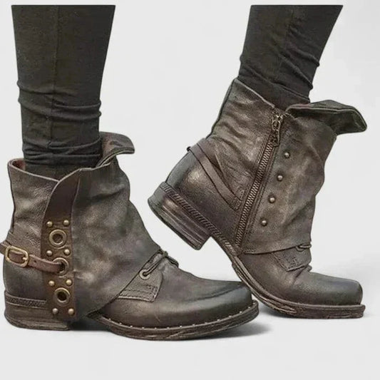 WILLA - BOTINES DE PIEL ENVEJECIDA CON HEBILLAS
