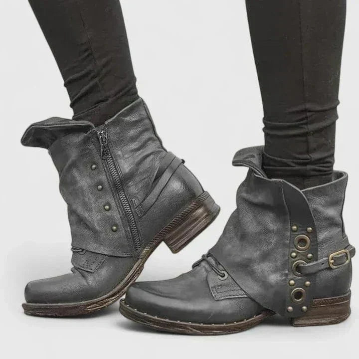 WILLA - BOTINES DE PIEL ENVEJECIDA CON HEBILLAS